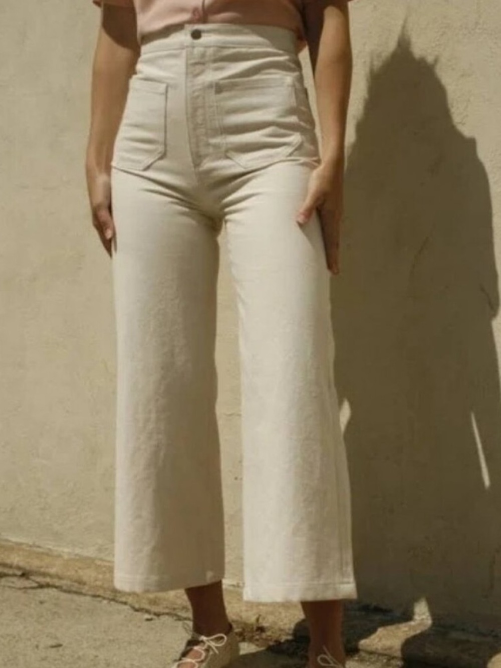 Lykke Wullf Sandi Pant in Cream Canvas High Rise Wide leg pant size Large